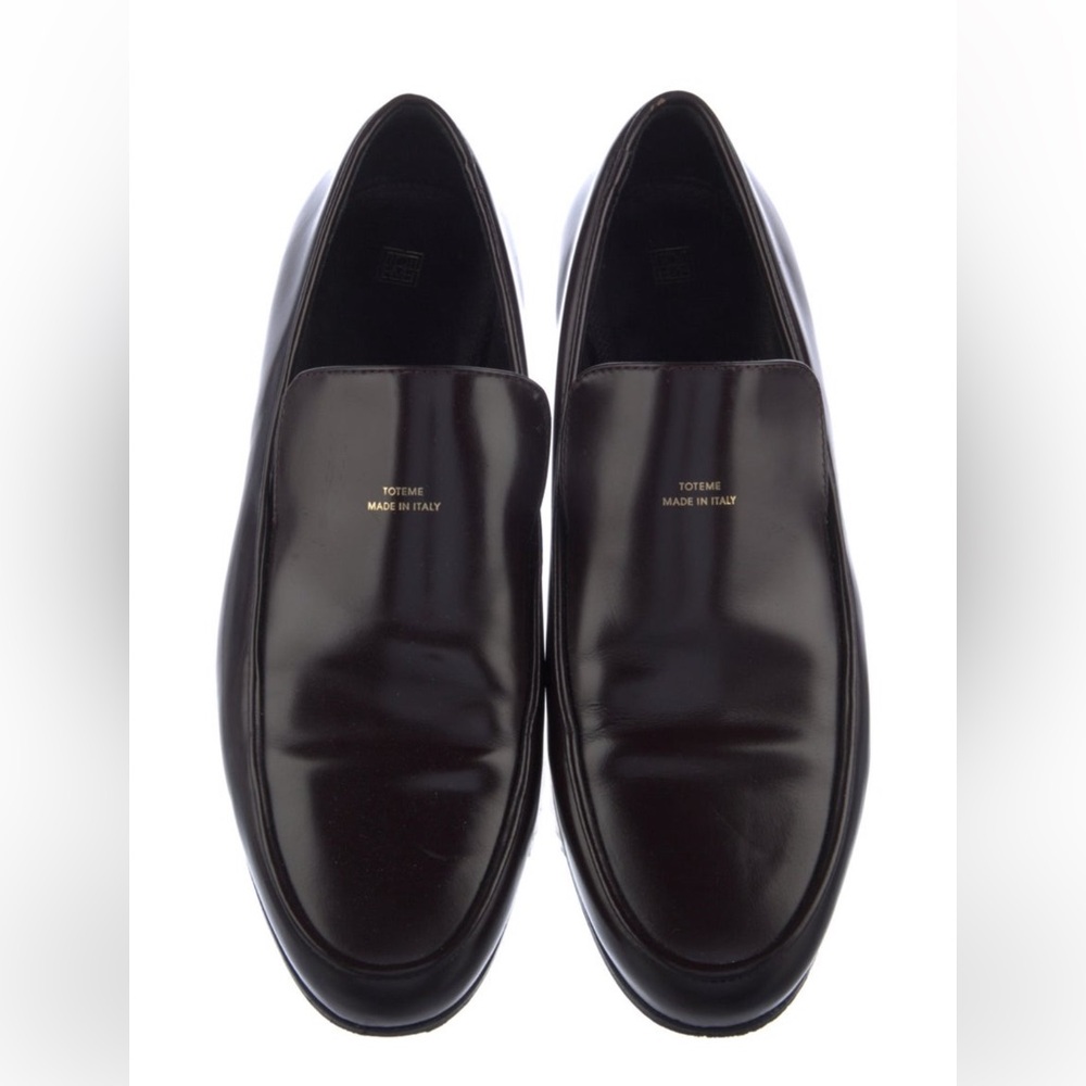 Toteme Burgundy/Brown Oval Leather Loafers EU 37
